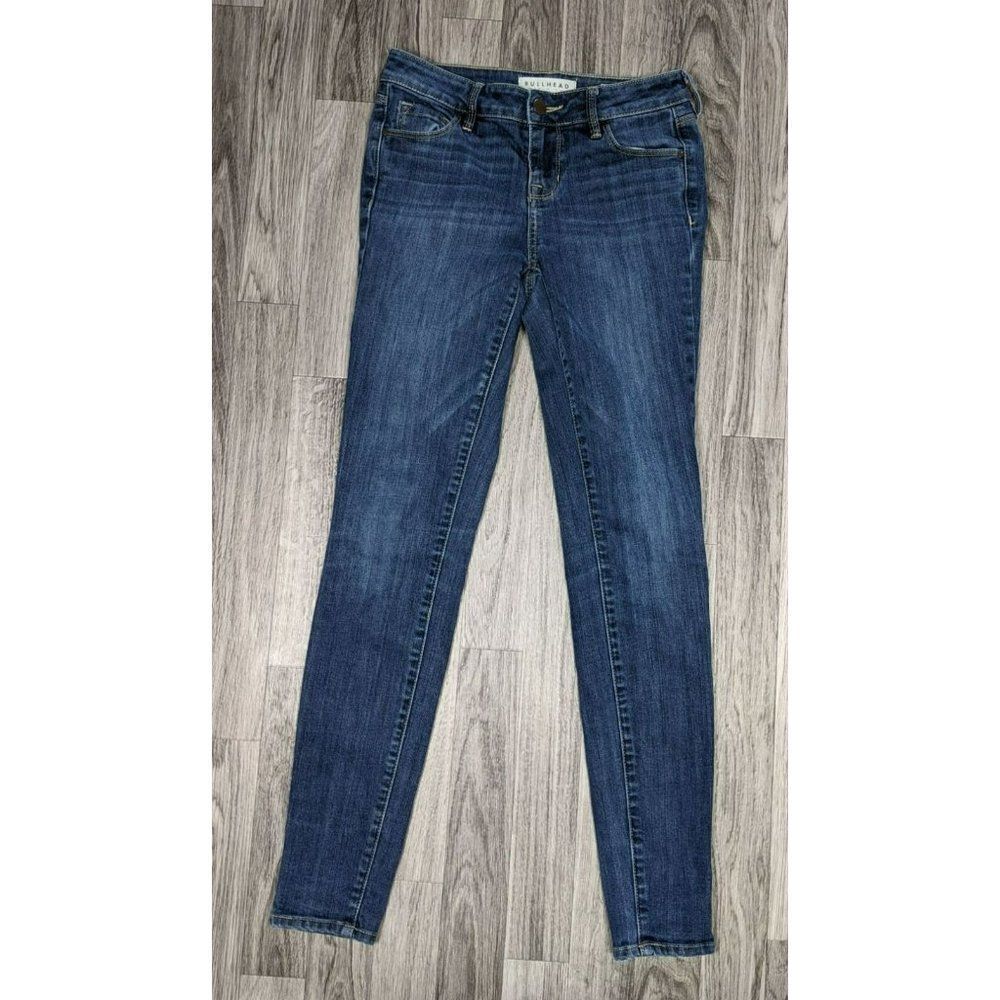 Bullhead Denim Co Womens Size 24 Pockets Mid Rise Skinniest Whiskered Blue Jeans